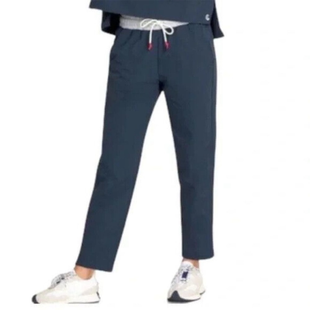 Johnny Was Calme Nylon Jogger Pants Small Gray Waistband Navy Blue Drawstring